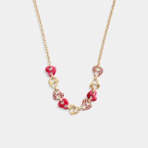 Women Coach Pavé Hearts Chain Link Necklace Gold | PH_CH70634