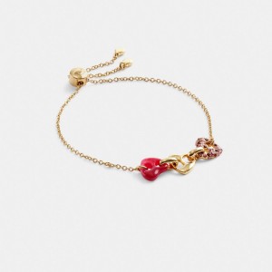 Women Coach Pavé Hearts Chain Link Slider Bracelets Gold / Pink | PH_CH63303
