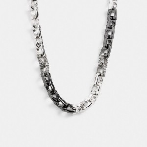 Women Coach Pavé Signature Mixed Chain & Clear Necklace Silver | PH_CH50369