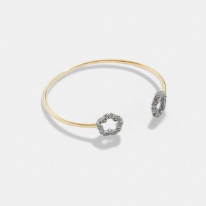 Women Coach Pavé Tea Open Cuff Bracelets Gold | PH_CH54345