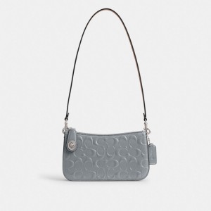 Women Coach Penn In Signature Leather Shoulder Bags Grey Blue | PH_CH28239