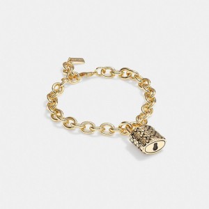 Women Coach Quilted Padlock Chain Bracelets Gold / Black | PH_CH46394