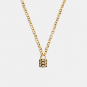 Women Coach Quilted Padlock Chain Necklace Gold / Black | PH_CH72597