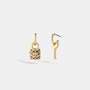 Women Coach Quilted Padlock Key Mismatch Earrings Gold / Black | PH_CH31827