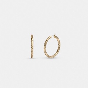 Women Coach Quilted Signature Medium Hoop Earrings Gold | PH_CH64965