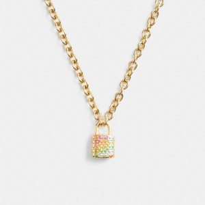 Women Coach Rainbow Quilted Padlock Chain Necklace Gold | PH_CH69762