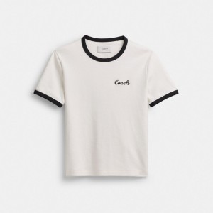 Women Coach Ringer T Shirts White | PH_CH56125