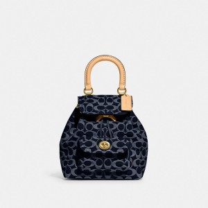 Women Coach Riya 21 In Signature Denim Denim Backpacks Blue | PH_CH16648