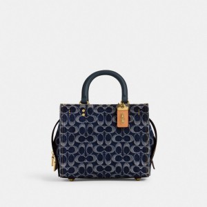 Women Coach Rogue 25 In Signature Denim Brass Handbag Blue | PH_CH71304