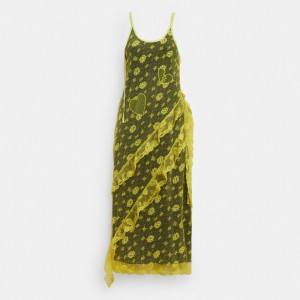 Women Coach Ruffle Lace Dress Yellow | PH_CH80938