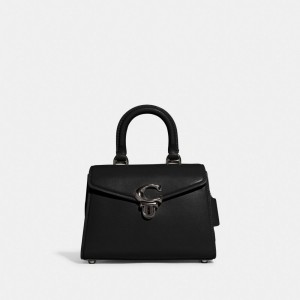 Women Coach Sammy Top Handle 21 Calf Leather Crossbody Bags Black | PH_CH55135