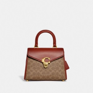 Women Coach Sammy Top Handle In Signature Crossbody Bags Brown / Red | PH_CH77138