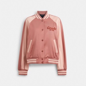 Women Coach Satin Varsity Jackets Pink | PH_CH20136