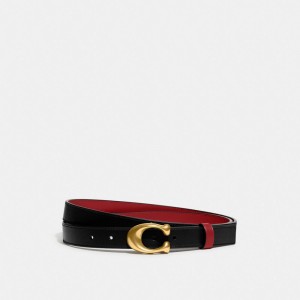 Women Coach Sculpted C Buckle Cut To Size Reversible Belt 25 Mm Brass Belts Black Red | PH_CH74194