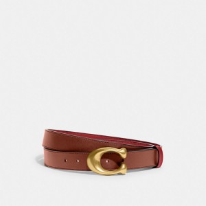 Women Coach Sculpted C Buckle Cut To Size Reversible Belt 32 Mm Brass Belts Red | PH_CH41484