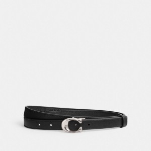 Women Coach Sculpted Signature Buckle Reversible Belt 20 Mm Belts Black | PH_CH83422