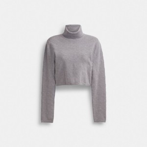 Women Coach Signature Cropped Turtleneck Heather Tops Grey | PH_CH37775