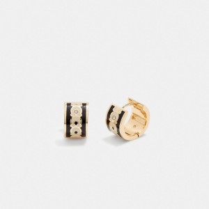 Women Coach Signature Enamel Hoop Earrings Gold / Black | PH_CH35229
