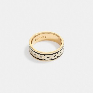 Women Coach Signature Enamel Ring Gold / Black | PH_CH49069