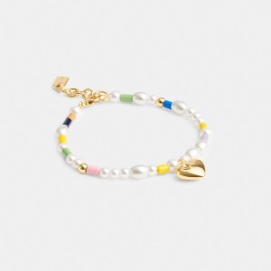 Women Coach Signature Heart Beaded Pearl Bracelets Gold | PH_CH39485