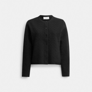 Women Coach Signature Knit Cropped Cardigan Black | PH_CH45230