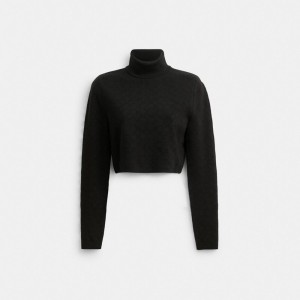 Women Coach Signature Knit Cropped Turtleneck Tops Black | PH_CH82548