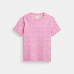 Women Coach Signature Ringer In Organic Cotton Signature T Shirts Pink | PH_CH19108