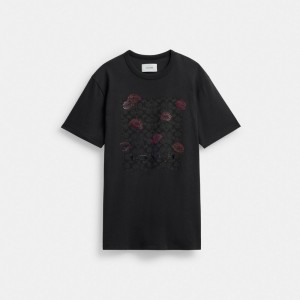Women Coach Signature Square Kiss Print In Organic Cotton T Shirts Black | PH_CH76041