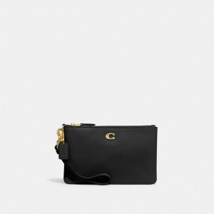 Women Coach Small Polished Pebble Leather Small Wallets Black | PH_CH31344