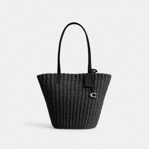 Women Coach Small Straw Tote Bag Black | PH_CH57448