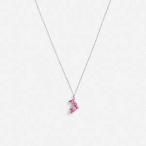 Women Coach Stiletto Pendant Necklace Silver / Pink | PH_CH24921
