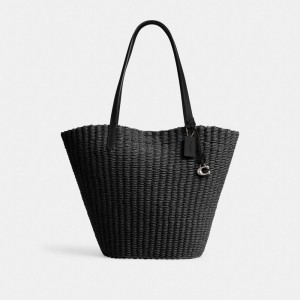 Women Coach Straw Tote Bag Black | PH_CH87605