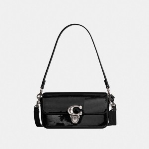 Women Coach Studiouette With Sequins Calf Leather Crossbody Bags Black | PH_CH27483