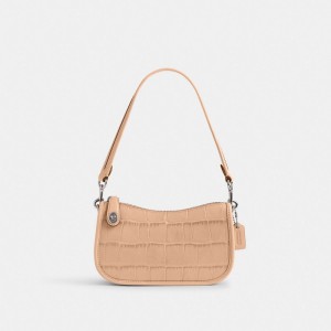 Women Coach Swinger 20 Croc Embossed Leather Shoulder Bags Silver | PH_CH98967