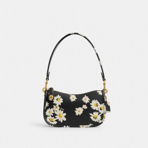 Women Coach Swinger 20 With Floral Print Brass Shoulder Bags Black Multicolor | PH_CH62058