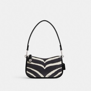 Women Coach Swinger 20 With Zebra Print Refined Calf Leather Shoulder Bags Silver | PH_CH92853