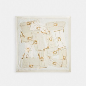 Women Coach Tabby Print Silk Square Chalk Scarf White | PH_CH69856