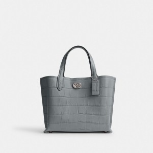 Women Coach Willow 24 Embossed Crocodile Tote Bag Grey Blue | PH_CH79634