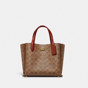 Women Coach Willow 24 In Signature Tote Bag Brown / Red | PH_CH97490