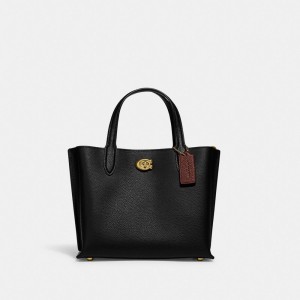 Women Coach Willow 24 Polished Pebble Leather Tote Bag Black | PH_CH18351