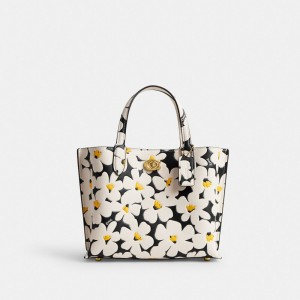 Women Coach Willow 24 With Floral Print Brass Tote Bag Multicolor | PH_CH15675