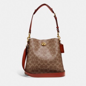 Women Coach Willow Bucket In Signature Shoulder Bags Brown / Red | PH_CH70901