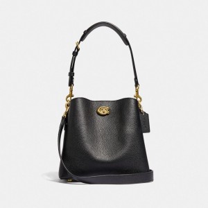 Women Coach Willow Bucket Pebble Leather Shoulder Bags Black | PH_CH22717