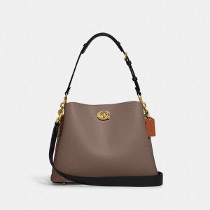 Women Coach Willow In Colorblock Pebble Leather Shoulder Bags Dark Grey | PH_CH32718