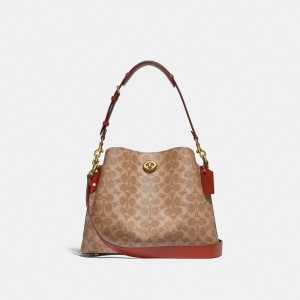 Women Coach Willow In Signature Shoulder Bags Brown / Red | PH_CH13346