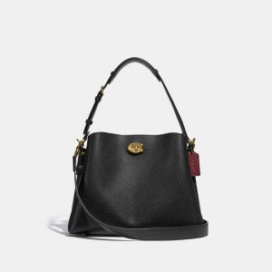 Women Coach Willow Pebble Leather Shoulder Bags Black | PH_CH55944