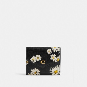 Women Coach Wyn With Floral Print Brass Small Wallets Black Multicolor | PH_CH19846